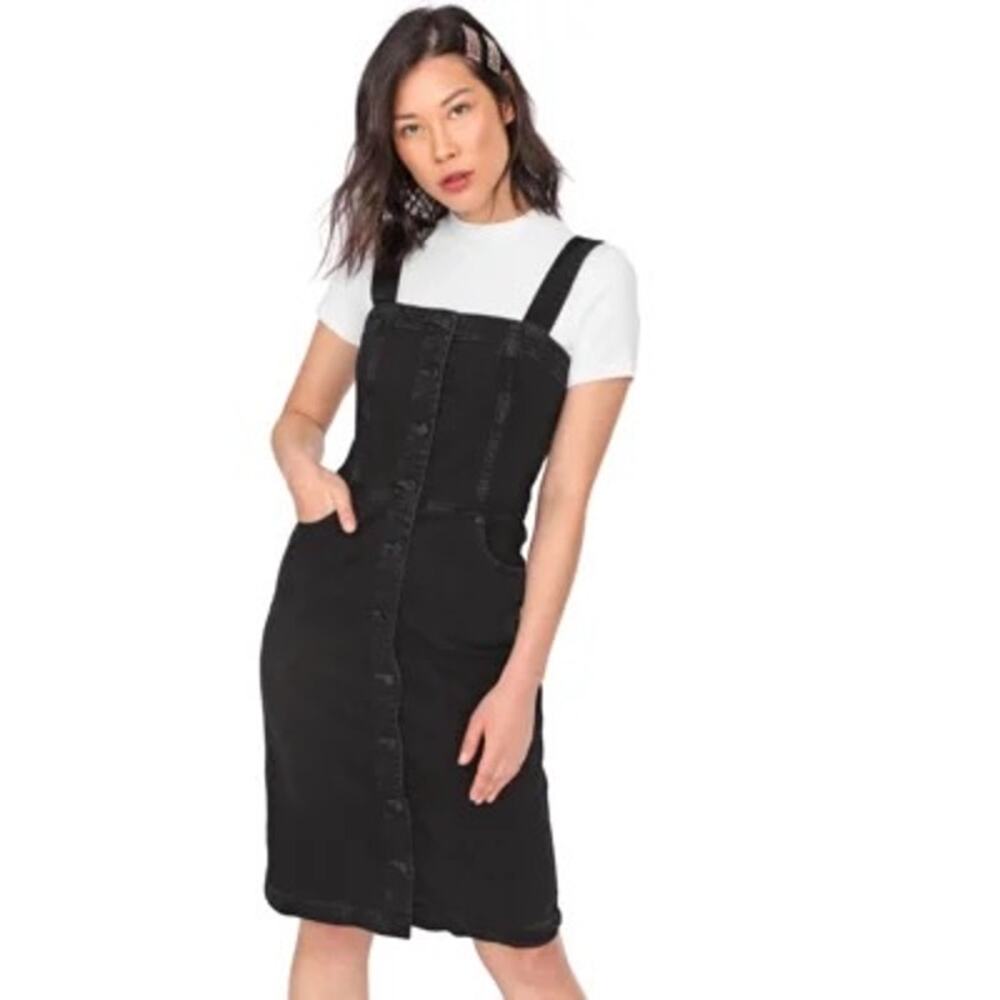 GAP Black Button-Front Denim Midi Dress